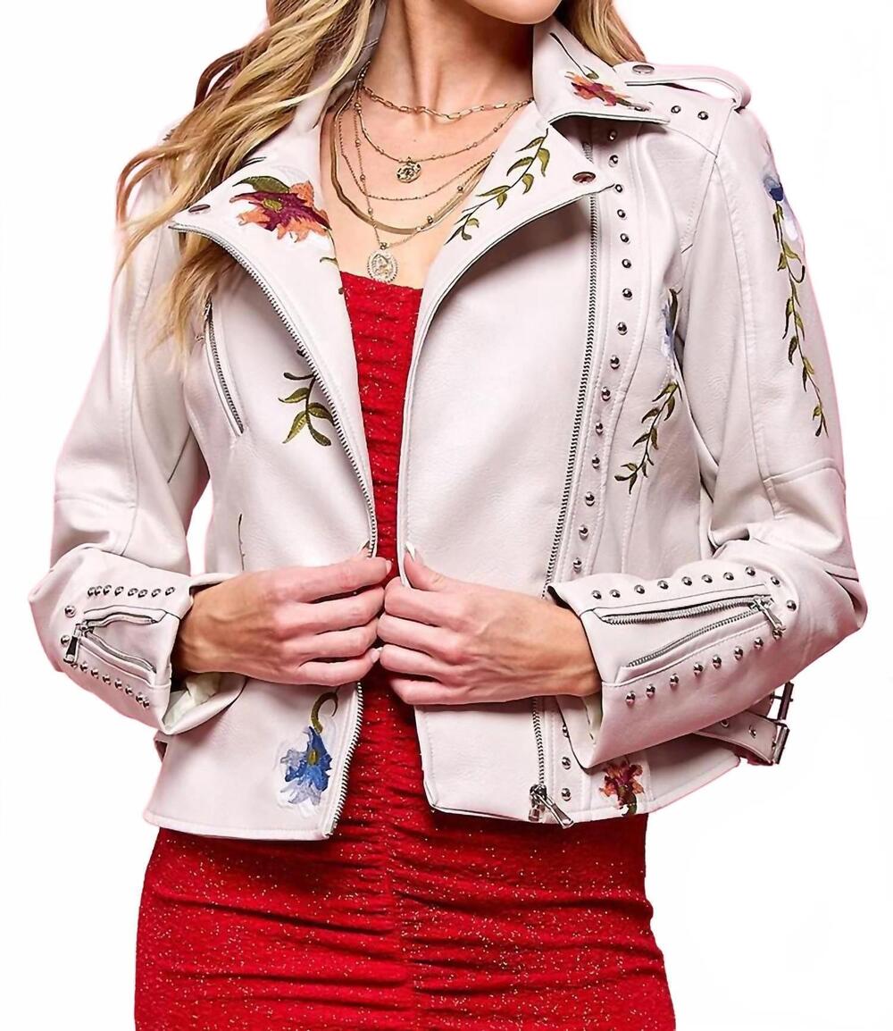 NEW CEZELE leather floral jacket in white